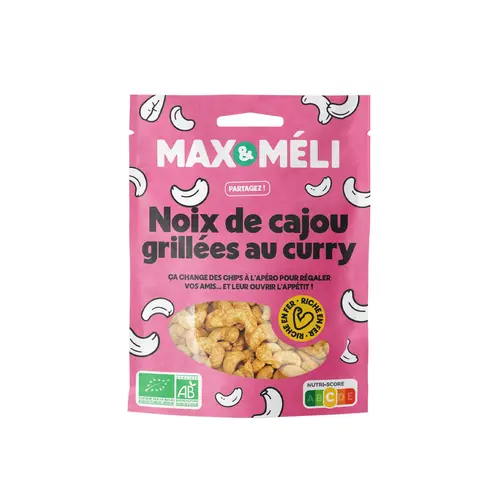 Noix de cajou bio grillées au curry Max&Méli - 125 g