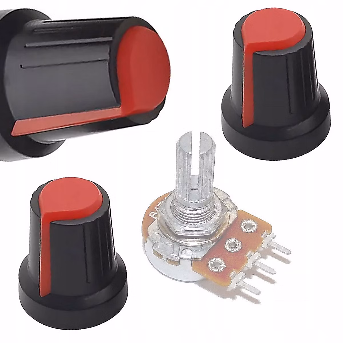 Bouton de Potentiomètre 2x – 6 mm, 15 × 17 mm, Plastique Résistant, Rouge, Pour Amplis, Mixeurs, Projets DIY
