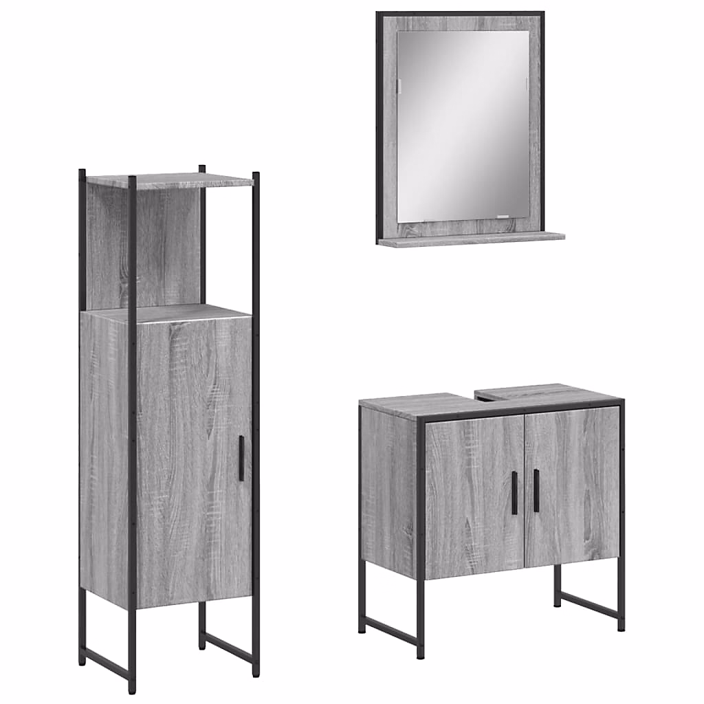 WC – Ensemble d'armoires de salle de bain 3 pcs sonoma gris vidaXL