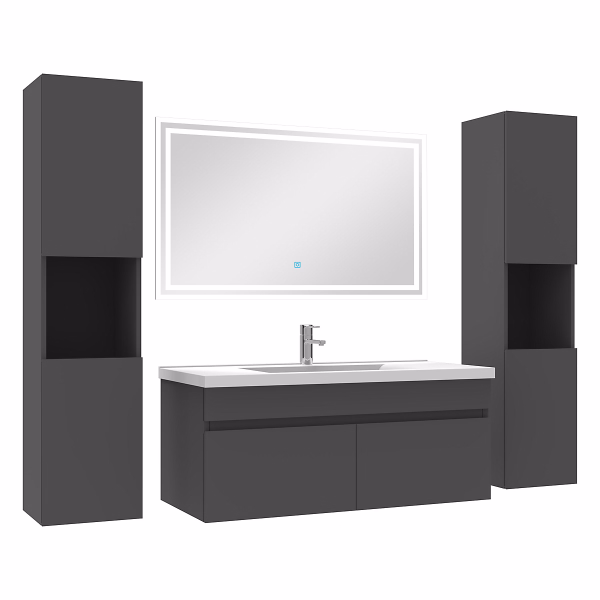 Ensemble meubles Salle de Bain simple vasque 100cm – colonne x2 et miroir Anthracite