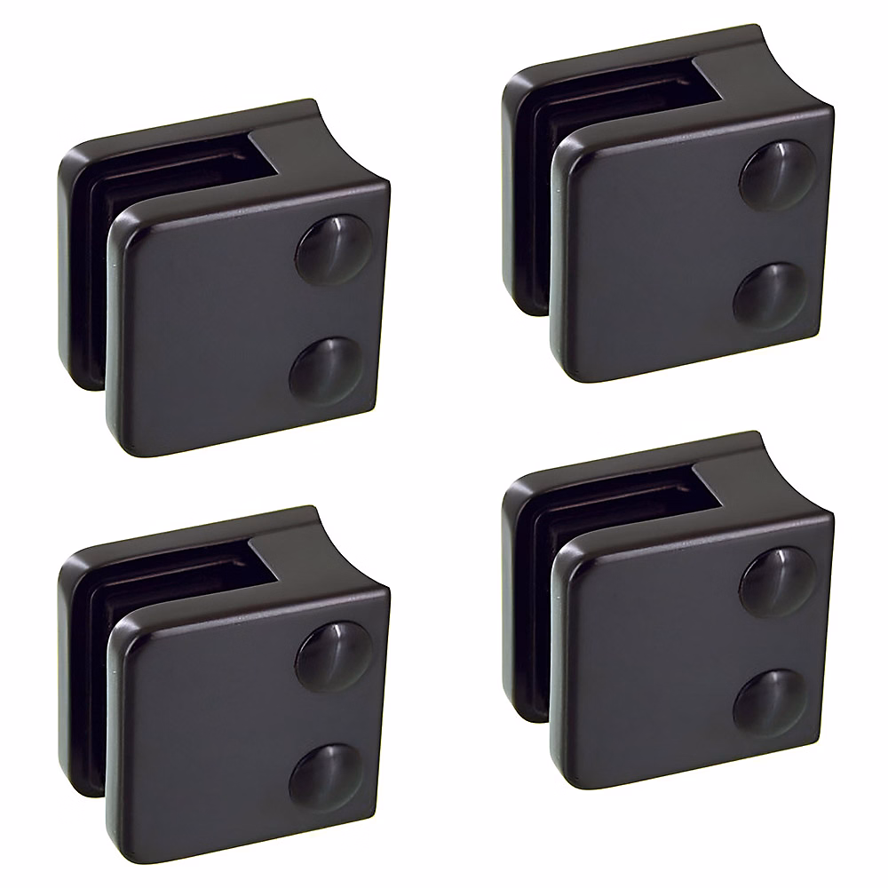 4 x Pince à verre pour tube diam. 42 – 4 modèle 01, Ep. verre 6 mm, Zamak noir RAL 9005