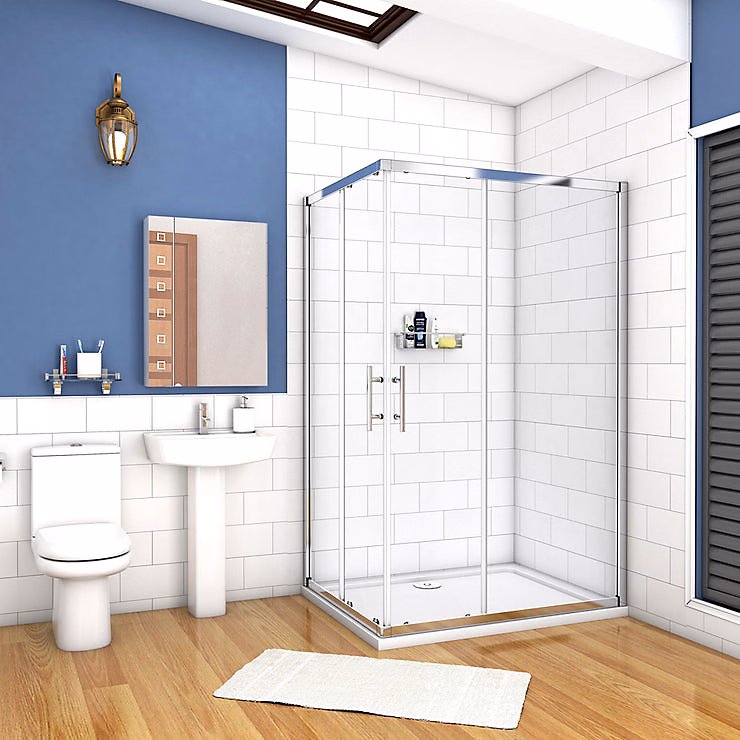 Cabine de douche coulissante – Verre anticalcaire 6 mm, Accès par angle, Poignée en acier inox chromé, 76 × 70 × 195 cm