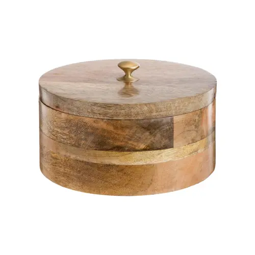 Boîte ronde avec couvercle en bois de manguier naturel - Ø 20 x H 10 cm