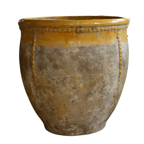 Bugadier à col émaillé jaune en terre cuite émaillée H 57 x Ø 57 cm