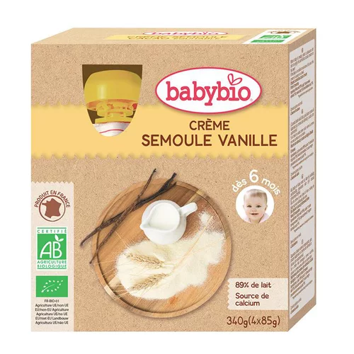 Gourde Crème Semoule Vanille bio dès 6 mois - 4 x 85 gr