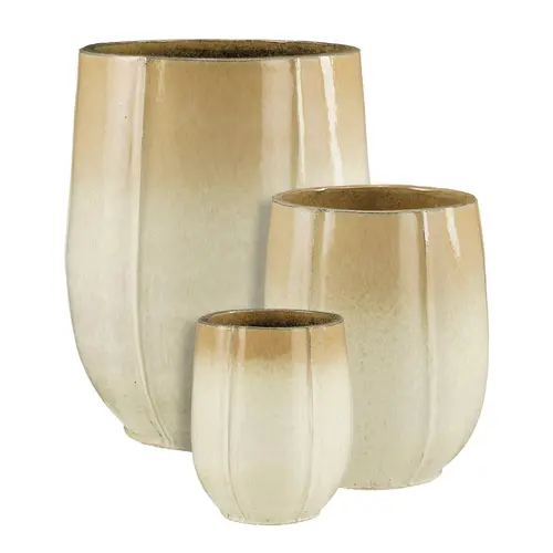 Pot haut Corsica coloris beige en céramique - 55 x Ø 44 cm