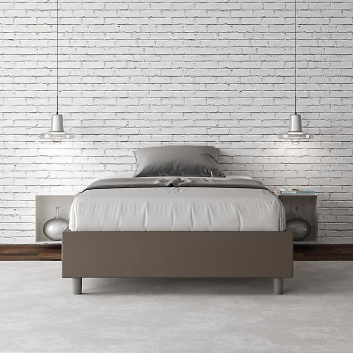 Cadre de lit double Azelia – Blanc, Marron, Avec sommier cappuccino