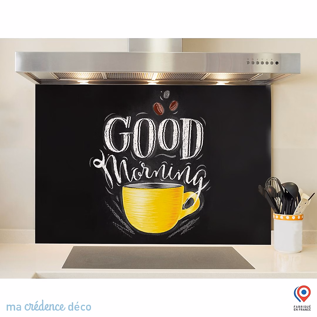 Crédence cuisine fond de hotte Good morning | Verre trempé – L 70 cm x H 60 cm – MaCrédenceDéco