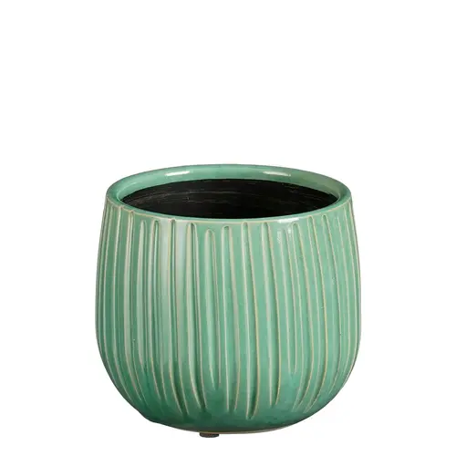 Pot rond cannelé coloris bleu en céramique Pablo Mica Decorations - 12 x Ø 14 cm