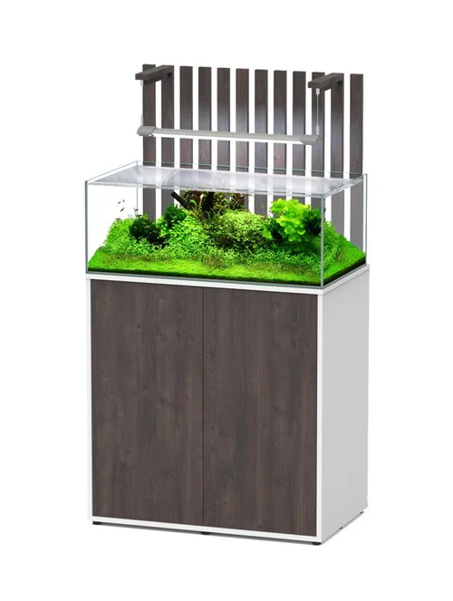 Aquarium + meuble bois/blanc avec LED RGB Shallow - 80 x 45 x 30 cm