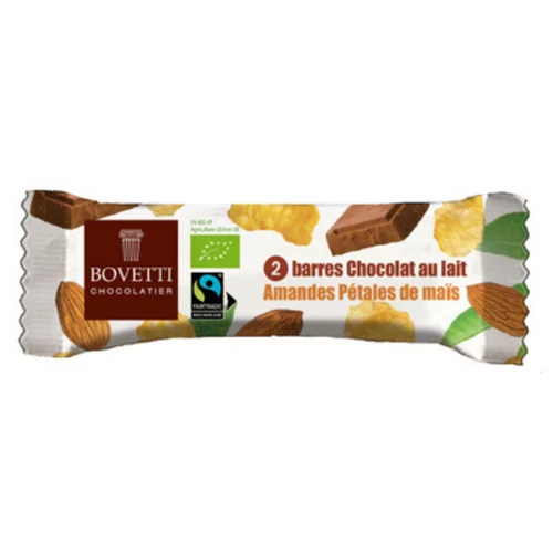 Barre de chocolat au lait amandes et pétales de maïs bio x 2