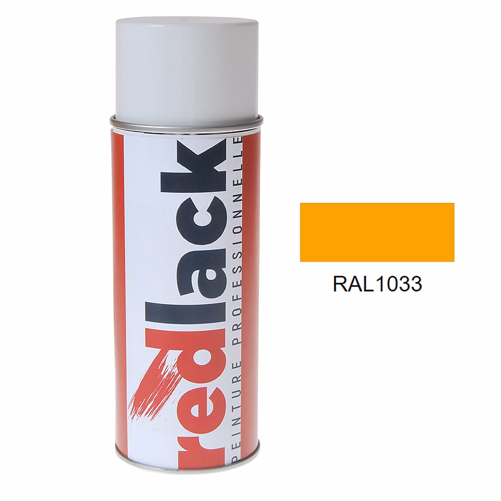 Bombe de peinture Aérosol – spray, 400ml, RAL 1033 Jaune dahlia, Satiné, multisupport, Redlack, RAL1033
