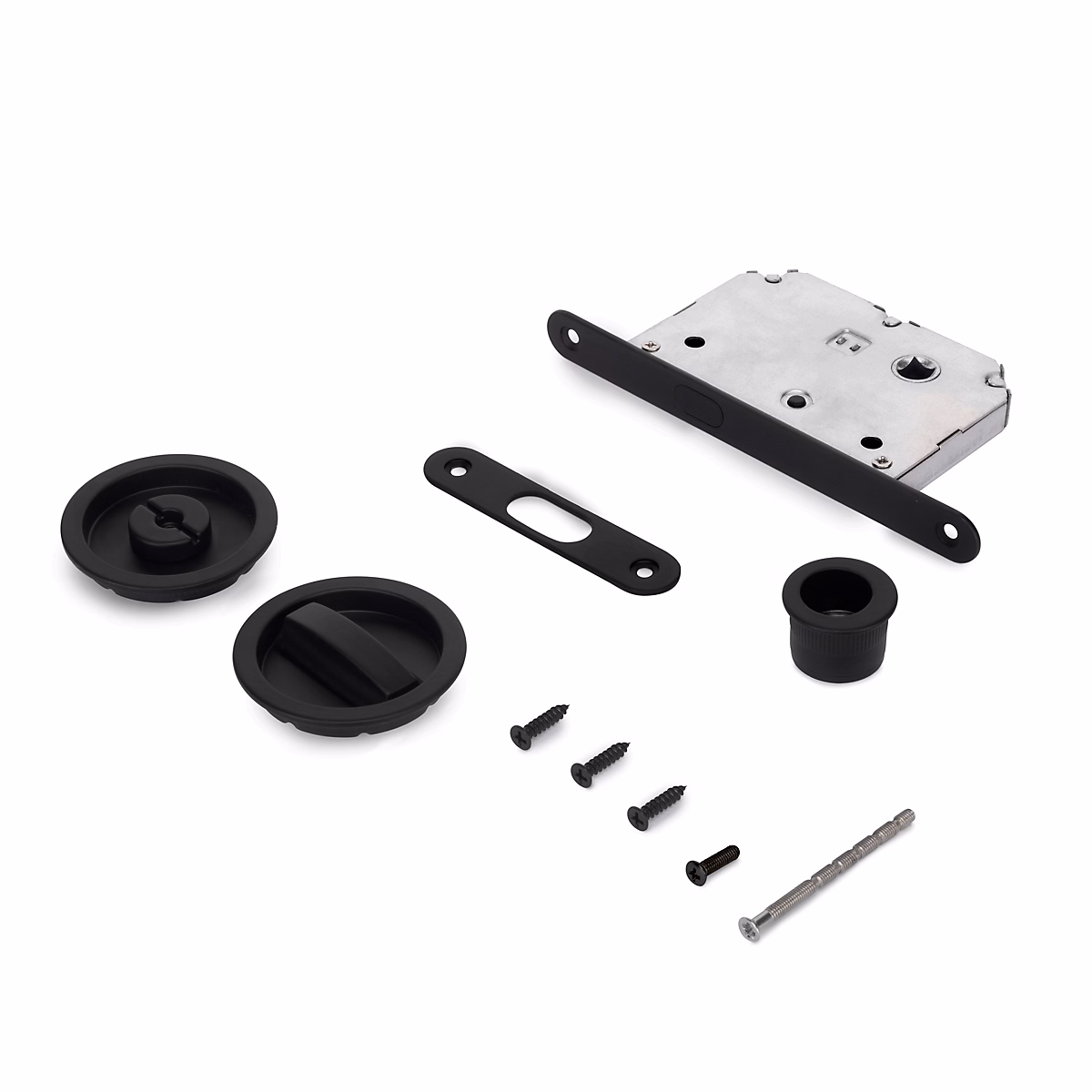 Emuca Kit de Loqueteaux avec pêne rond pour porte coulissante – diamètre 57mm, Acier, Peint en noir