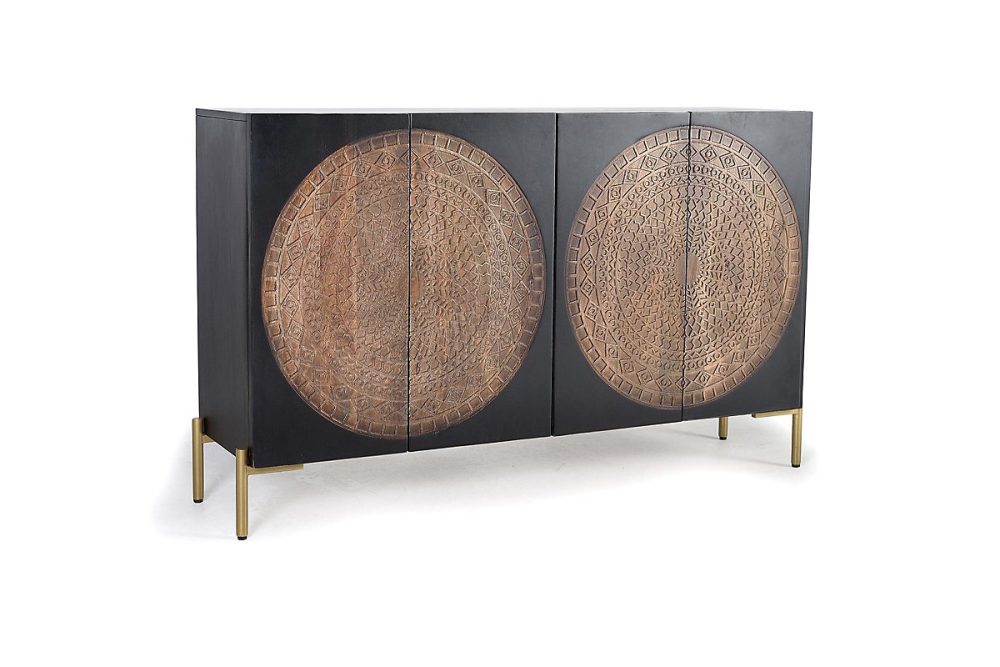 Meuble – Buffet 4 portes en bois manguier et métal