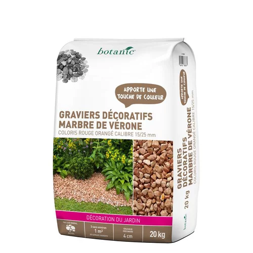 Graviers de marbre de Vérone rouge calibre 15 à 25 mm en sac de 20 kg
