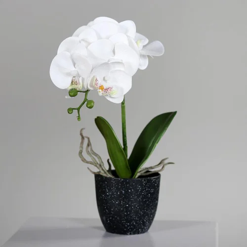 Orchidée Phalaénopsis artificielle blanche en pot céramique crème – 48 cm