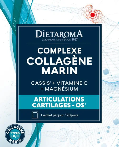 Complément alimentaire cassis, vitamine C, magnésium complexe collagène marin Dietaroma - 20 sachets