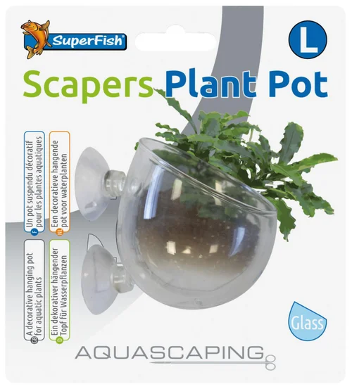 Pot à plantes pour aquascaping en verre coloris transparent avec ventouses SuperFish - 9 x 6 cm
