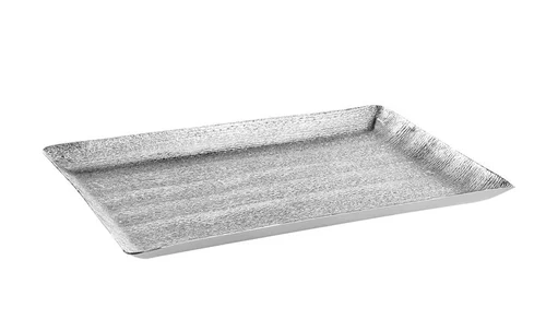 Plateau rectangulaire martelé coloris gris en aluminium - 39 x 24 x 2,5 cm