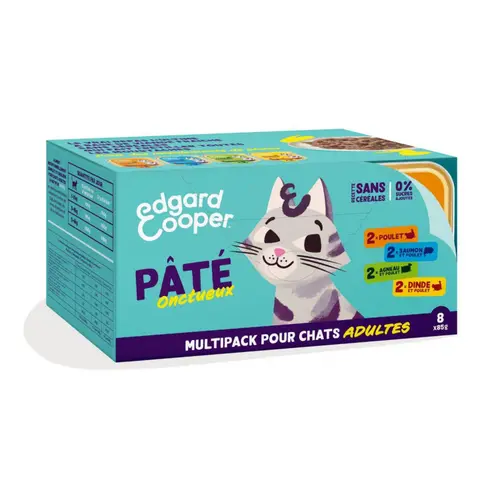 Pâtée pour chat adulte multipack pâtées sans céréales Edgard & Cooper - 8 x 85 g