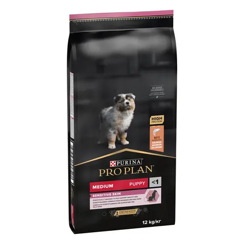 Croquette pour chiot de taille moyenne peau sensible au saumon Pro Plan - 12 kg