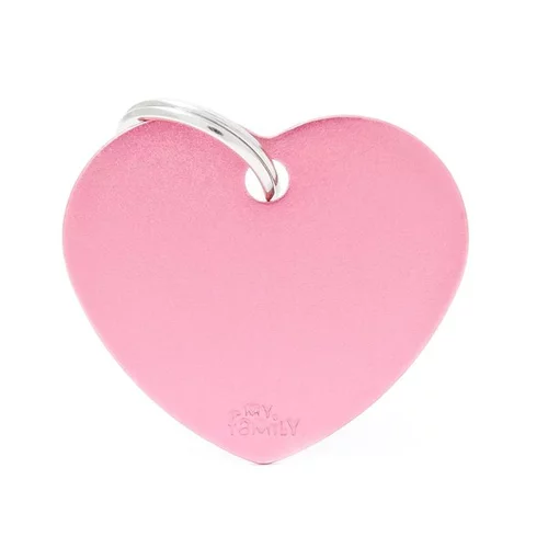 Médaille basic grand cœur pour chien en aluminium rose