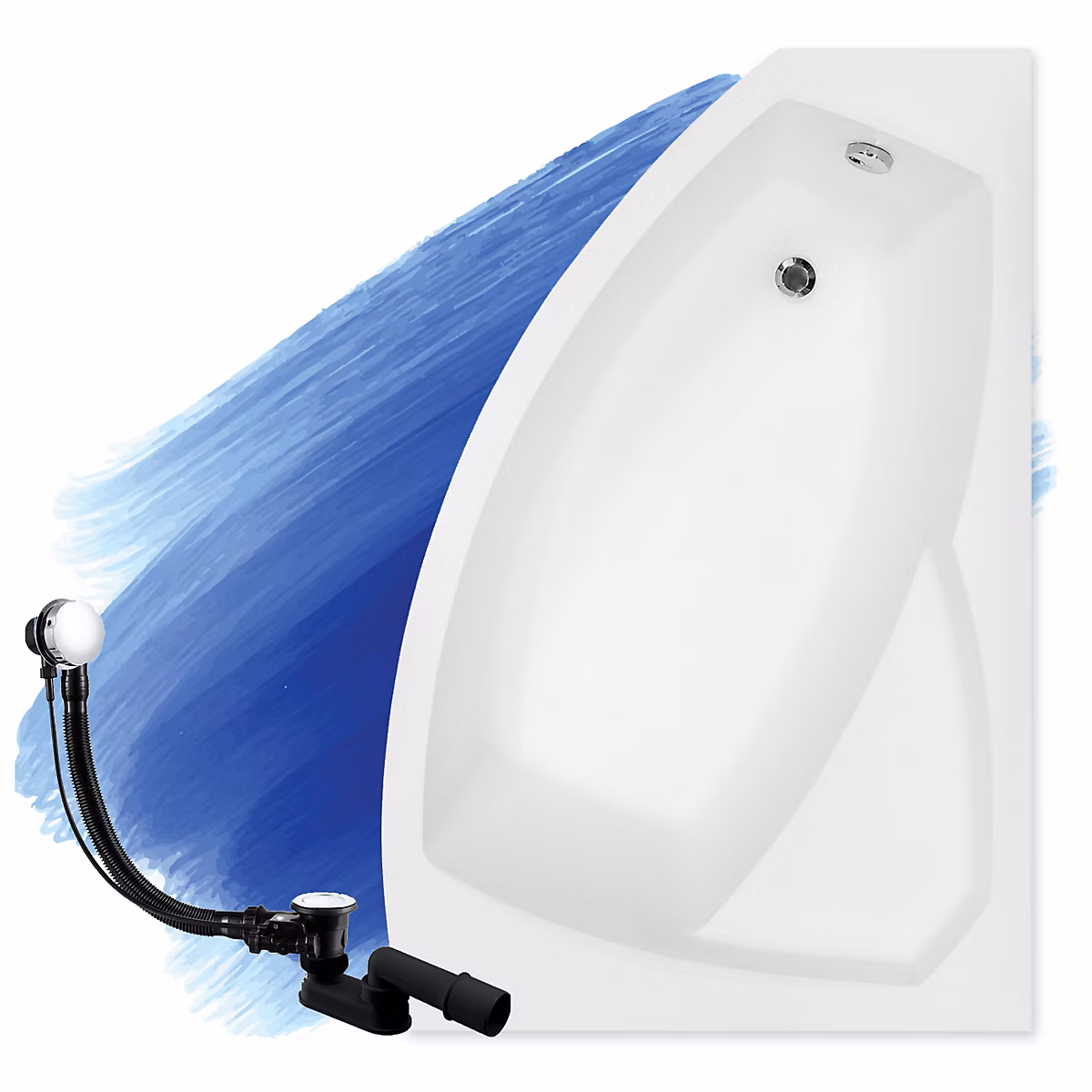 Baignoire asymétrique 130 x 85 Droite RIMA acrylique blanc – sans Habillage + Pieds + Vidage à chromé