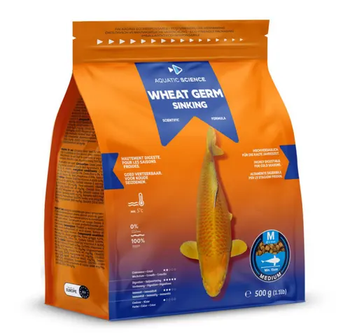 Nourriture complète pour koïs de minimum 15 cm de long Aquatic Science Wheat Germ Sinking - Taille M sac de 0,5 kg