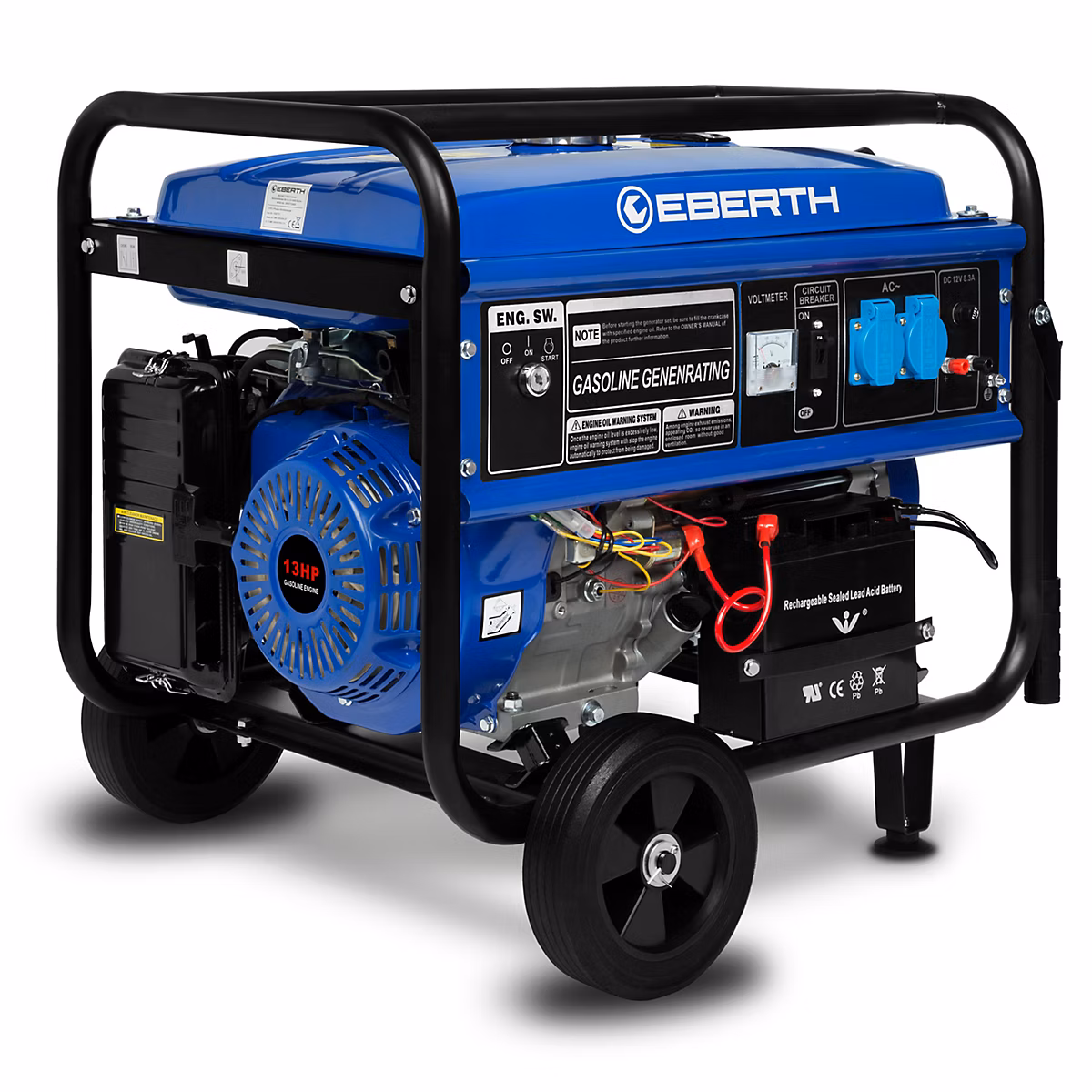 EBERTH 5500 Watt Groupe électrogène Générateur électrique portable moteur à essence 13 CV | 4 temps – 2x 230V – 1x 12V – monophasé