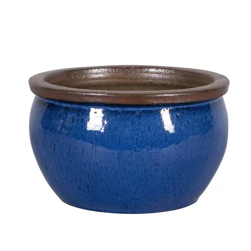 Pot rond Bonn bleu en grès émaillé - Ø 45 x 26 cm