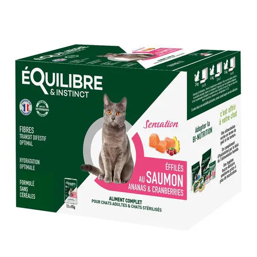 Pâtée "Sensation effilés" pour chat adulte ou stérilisé au saumon et à l'ananas Équilibre & Instinct - 12 x 85 g