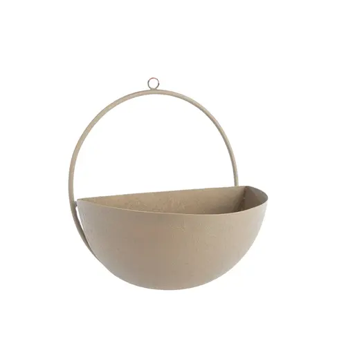 Porte-plante mural forme demi-lune en métal coloris beige - 13,5 x 12 x 25,5 cm