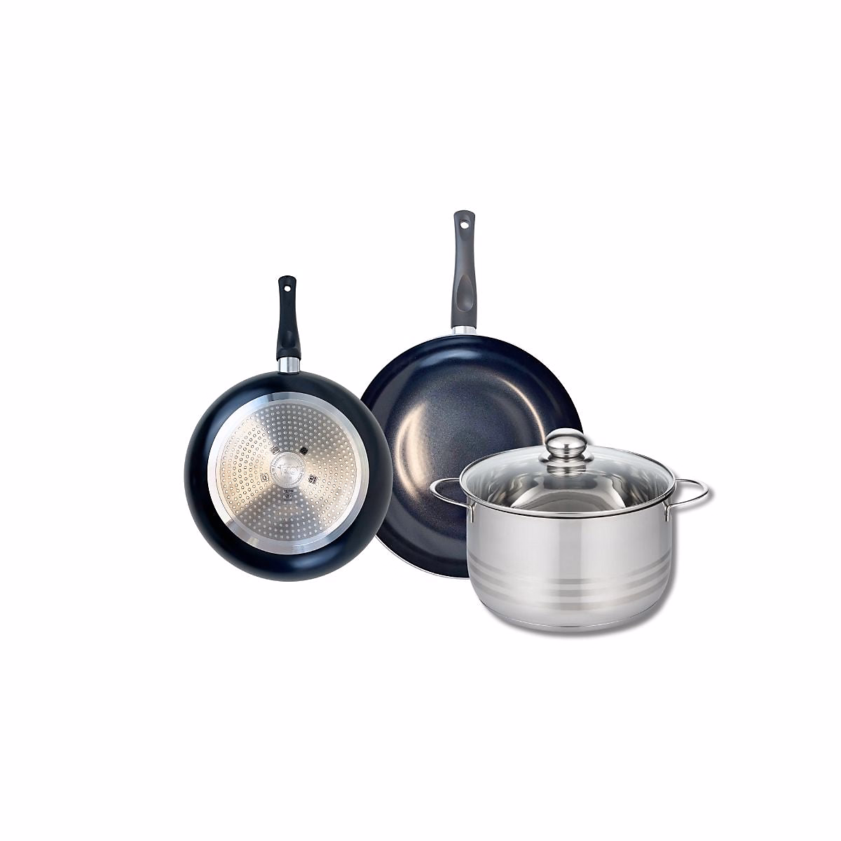 Matériel de cuisson – Ensemble de 2 Poêles de cuisson 20 et 24 cm et 1 faitout 20 cm Elo Prima Brillant