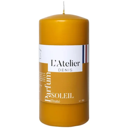 Bougie cylindrique taille L ocre parfum soleil fruité L’Atelier de Denis - Ø 6,8 x H 14.5 cm