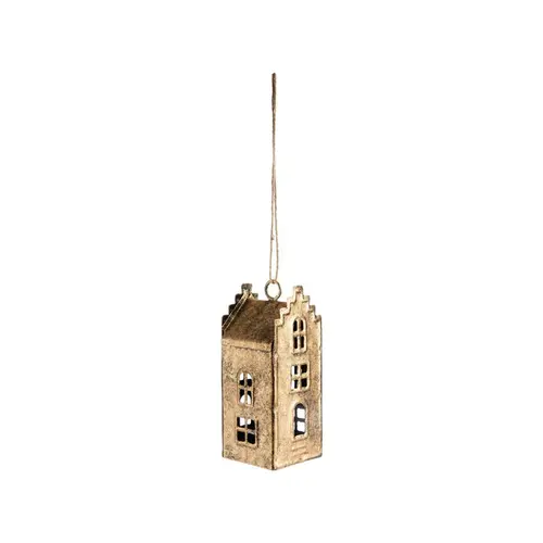 Décoration à suspendre grande maison en métal or antique - 4,5 x 4,5 x 11 cm