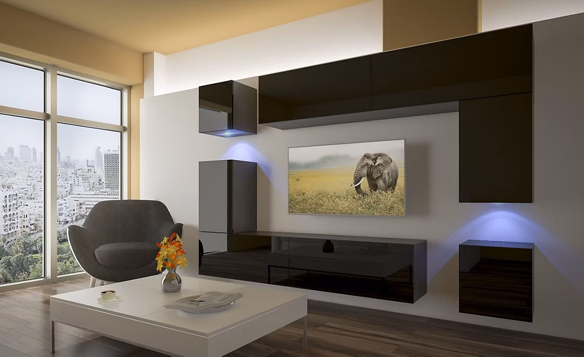 Ensemble meuble TV NEXT 5 AN5 | 17B – HG20 – 1A noir brillant 240 cm