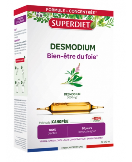 Super Diet - Desmodium Bien être du Foie 20 Ampoules de 10ml