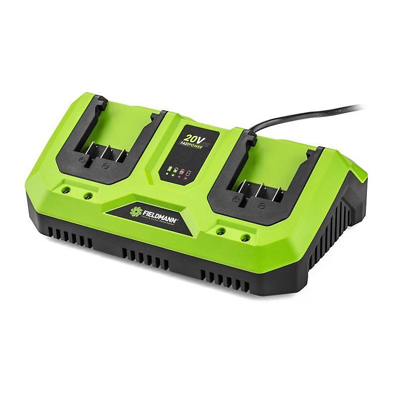Chargeur double – FIELDMANN | Pour batteries 20V | Charge 2Ah en 60 min | Compatible 2Ah | 4Ah