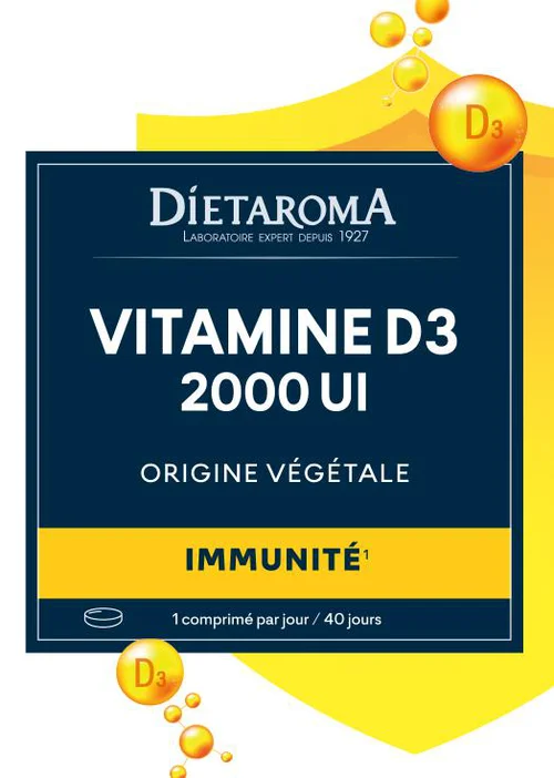 Complément alimentaire vitamine D3 végétale 2000 UI immunité Dietaroma - 40 comprimés