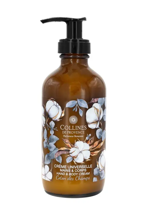 Crème universelle mains et corps en flacon pompe senteur Coton des Champs Collines de Provence – 225 ml