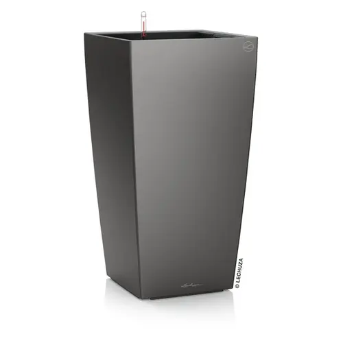 Pot à réserve d’eau coloris anthracite métallisé Lechuza Cubico Premium 40 kit complet - Ø 40 x H 75 cm