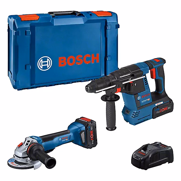 Lot de 2 outils 18V Bosch Professional – GWS 18V-10 P + GBH 18V-26, 2 batteries 5,5 Ah, chargeur, L-BOXX 0615990N33