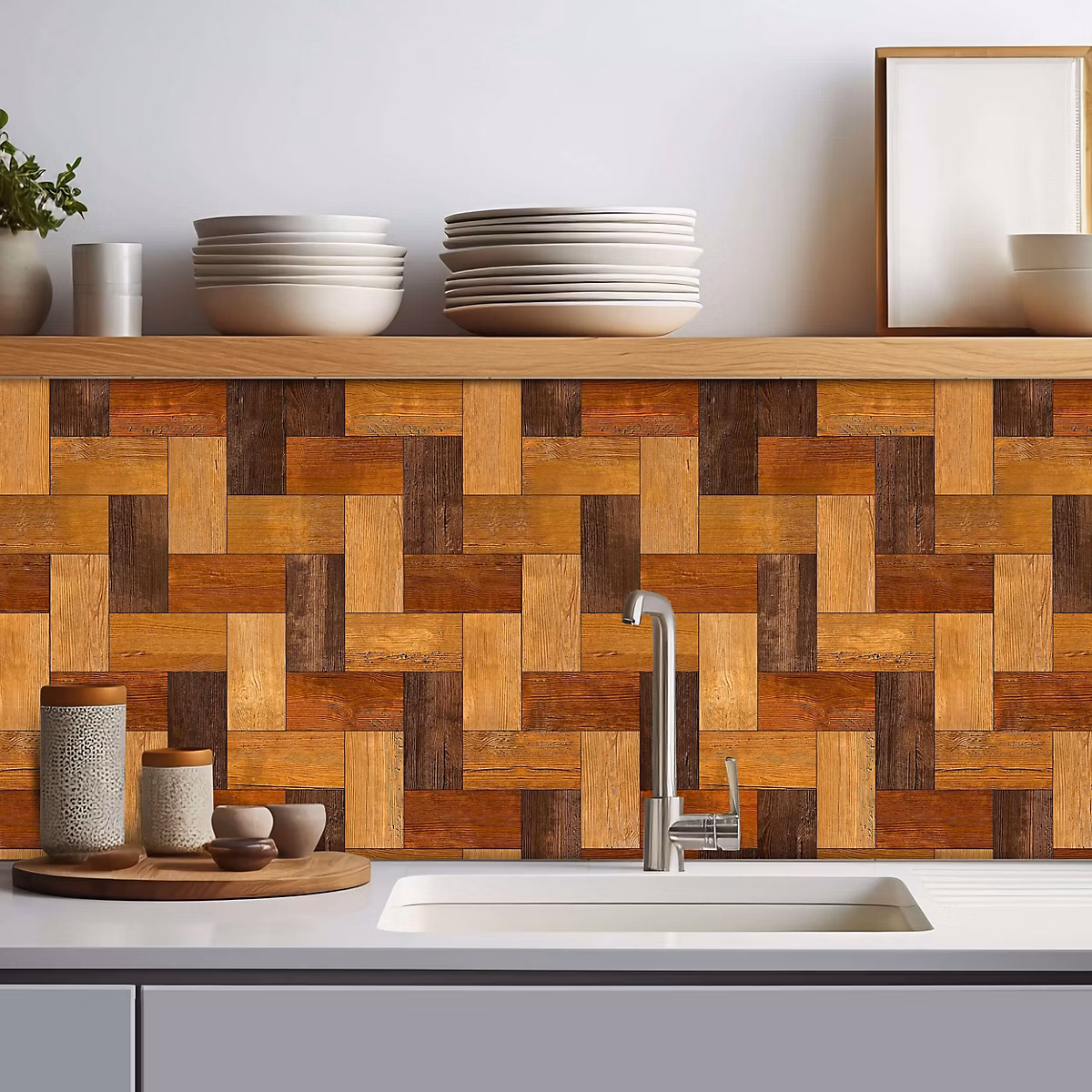 Crédence adhésive effet parquet bois 001 60 × 200cm