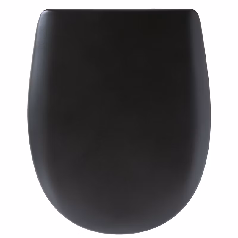 Abattant WC noir de forme ovale en bois réticulé déclipsable charnières inox NF – Ariane
