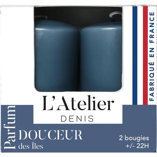 Bougies cylindriques bleu parfum douceur des î L’Atelier de Denis - L’étui de 2