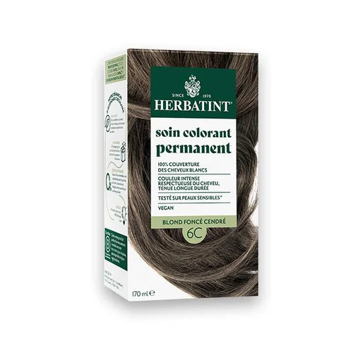 Coloration permanente pour cheveux châtain foncé cendré 6C aux extraits végétaux biologiques vegan Herbatint - 170 ml
