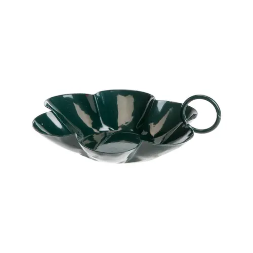 Porte-bougie forme fleur avec anse en métal vert - 10,5 x 10 x 3 cm