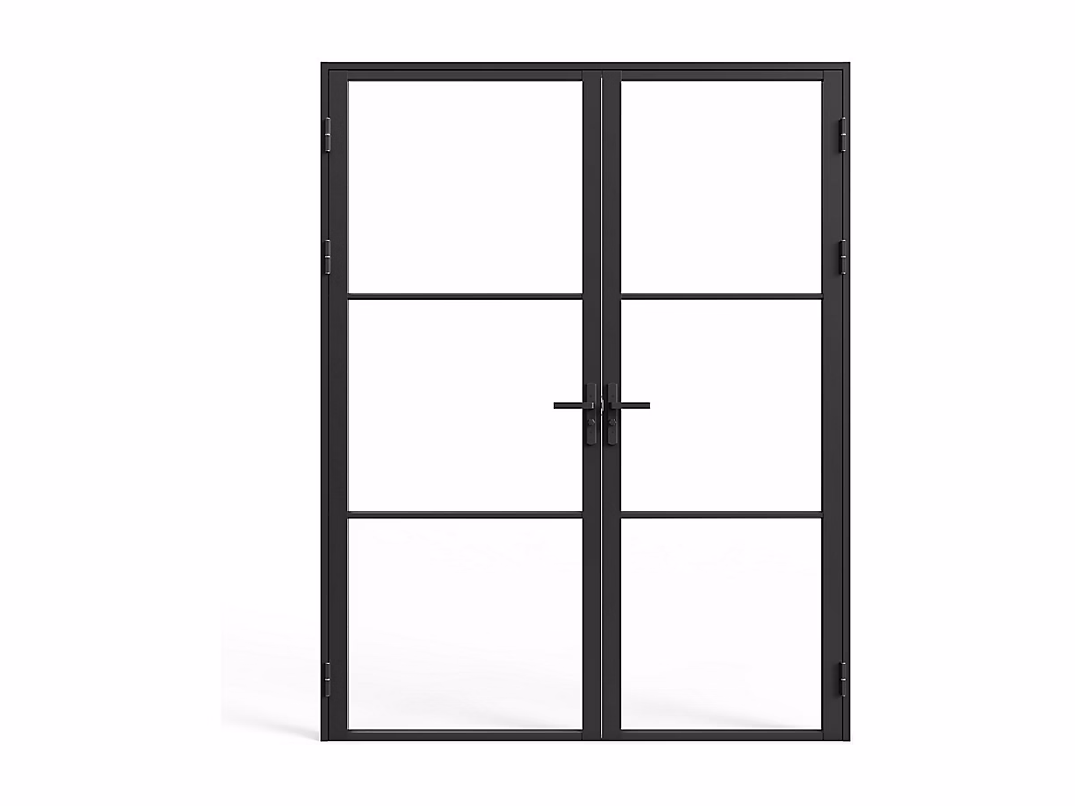 Bloc porte réversible à deux battants en aluminium et verre trempé – 2 x H204 x L93 cm, Noir, MASERU