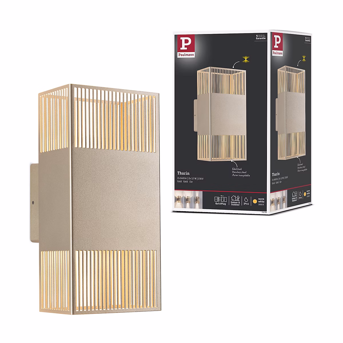 Applique LED Tharin IP44 3000K 120 × 250 mm 2x3 – 7W Doré