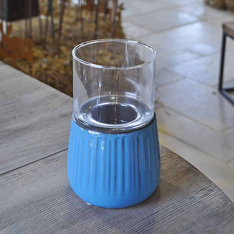 Bougeoir verre bleu azur 12 × 19cm
